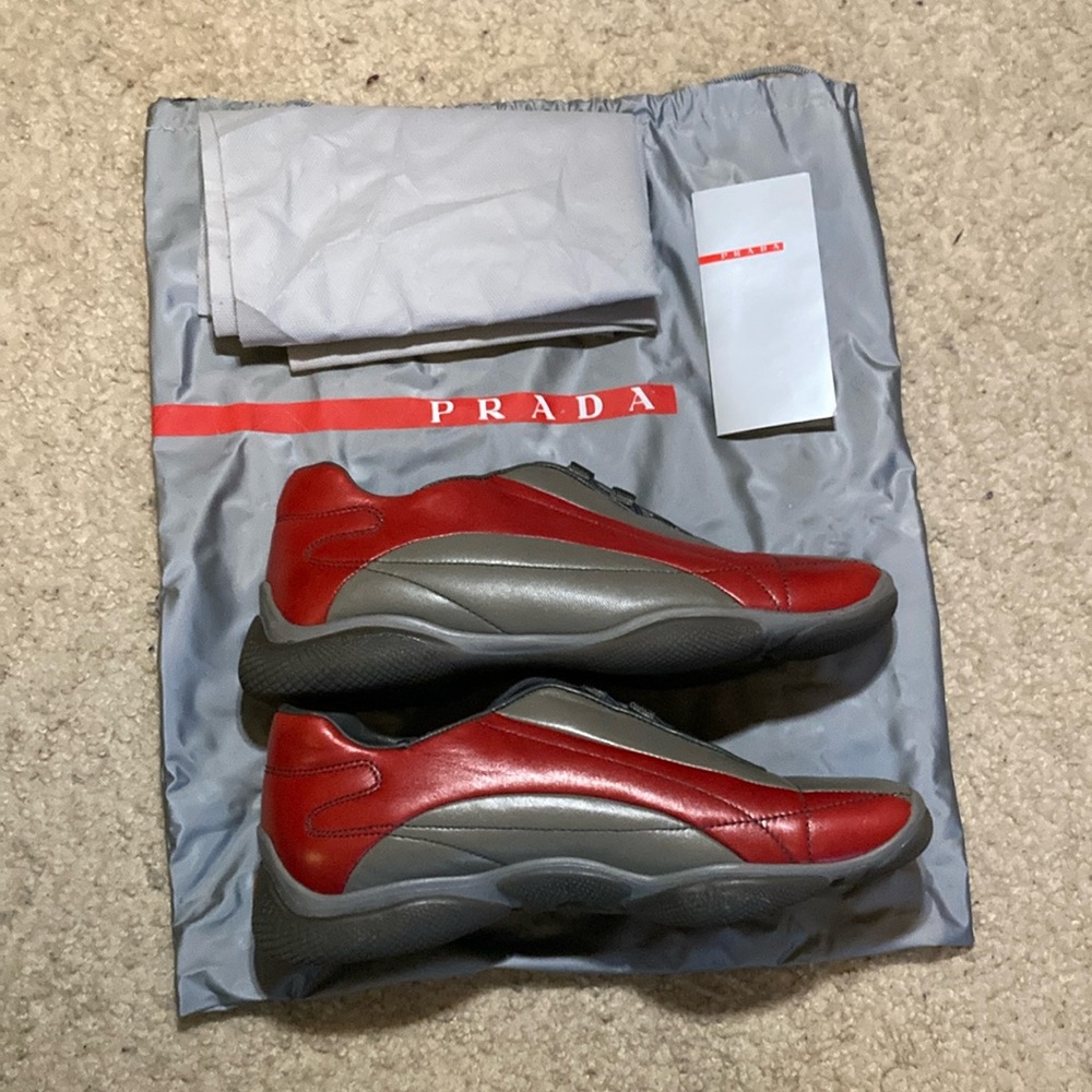 Prada Red and Gray Sleek Sneakers